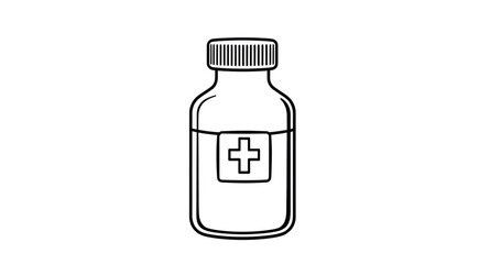 Obraz premium medicine, bottle, drug, pills, capsule, tablets, pharmacy, pharmaceutical, medical, healthcare, prescription, treatment, container, jar, outline, line, lineart, stroke, icon, vector, illustration, sym