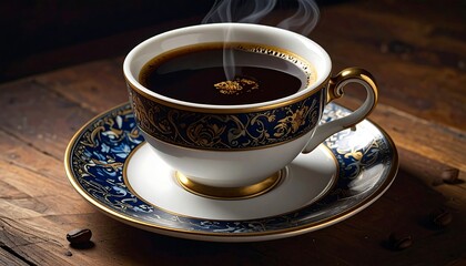 Elegant Coffee Cup - Aromatic Brew on Wooden Table.