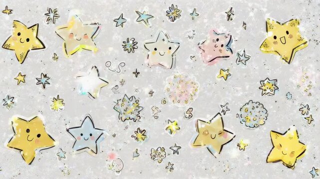 Cute cartoon stars with happy faces scattered across a light textured background