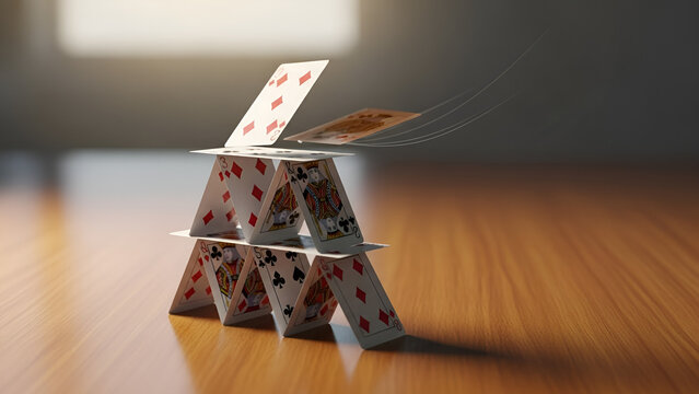 can be made something strong When concept Fragile house of cards on a wooden table representing the concept of strength in unity and collaboration