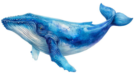 watercolor hand-drawn whale isolated on a white background