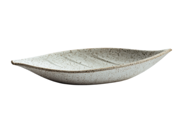 A minimalist ceramic incense tray shaped like a long oval leaf with a shallow groove, matte glaze texture and clean edge highlights for ash catching isolated on transparent background.