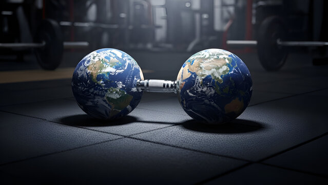 Two Earth globes connecting each other with a tunnel, symbolizing a tunnel between parallel worlds concept