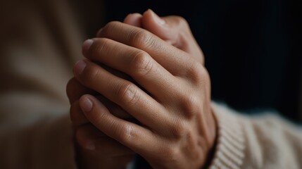 A close-up of hands clasped in prayer, revealing quiet faith, humility, and an intimate moment of trust in God.