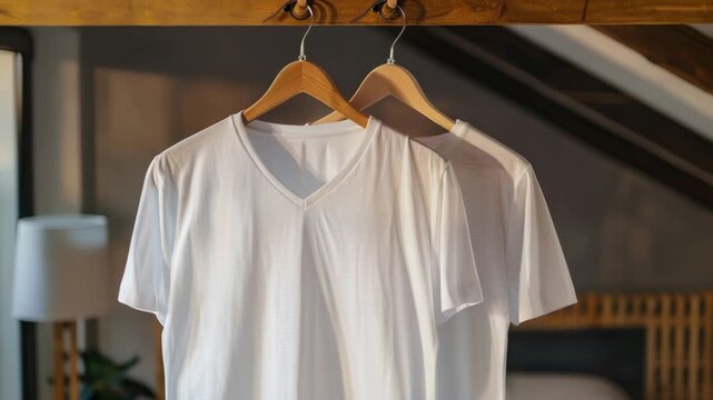 Video Two white shirts hang on a clothes rack with nothing else in sight