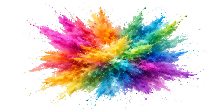 Abstract watercolor design featuring colorful ink splashes and artistic paint splatters on a textured paper background with rainbow brush elements and grunge shapes