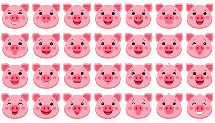 Pig Emoji Faces - A Collection of Expressive Pink Piglets.