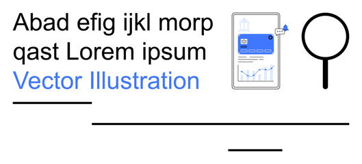 Data analysis, business intelligence, research tools, digital insights, online growth, presentation design. Tablet screen with chart and magnifying glass. Data analysis and business intelligence