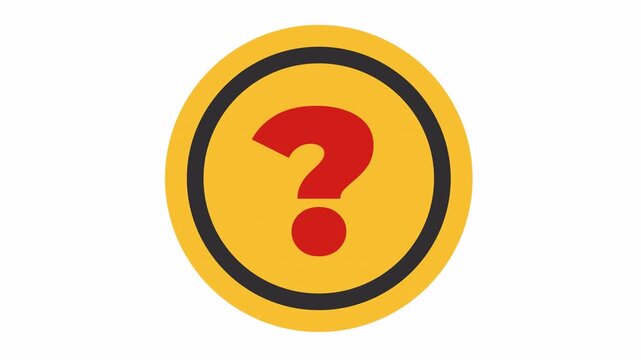Red question mark icon on a yellow circle for help and FAQ in a cartoon animation. Inquiry symbol for assistance and help desk in a transparent background. Seamless looping.