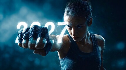 Female boxer punching, symbolizing future fighting spirit 2027