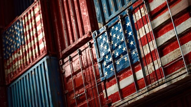 American flag containers symbolizing global trade and logistics industry