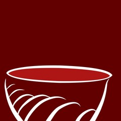 Red decorative tableware isolated on clean maroon background. Minimal design illustration.