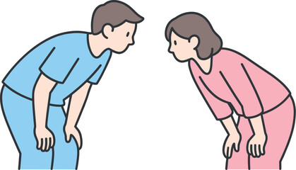 Woman stands near a table flipping through magazine pages quietly Minimalist flat line vector illustration, uniform thin outline