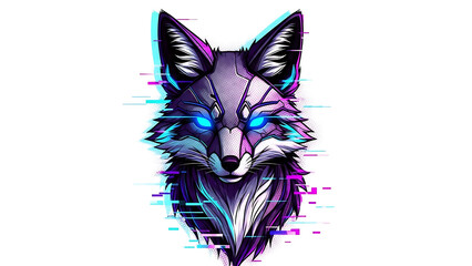 Cyberpunk Fox Head with Neon Glow isolated on a transparent background