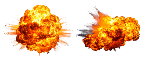 Explosion in air fireball pyrotechnics isolated on white