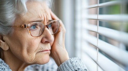 Crying woman gazes out the window in a moment of deep sorrow and reflection