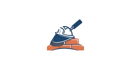 Construction Industry Logo Design with Helmet and Brickwork.