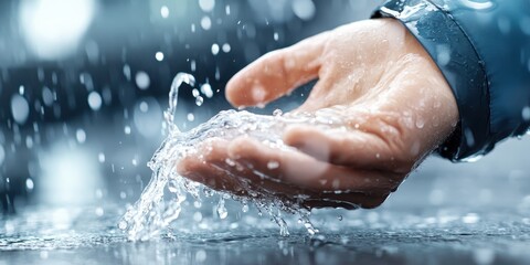 Fototapeta premium Liquid droplets dance on gray surface in a refreshing moment