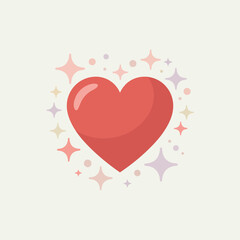 Red heart with colorful starburst and dot decorations on a light background