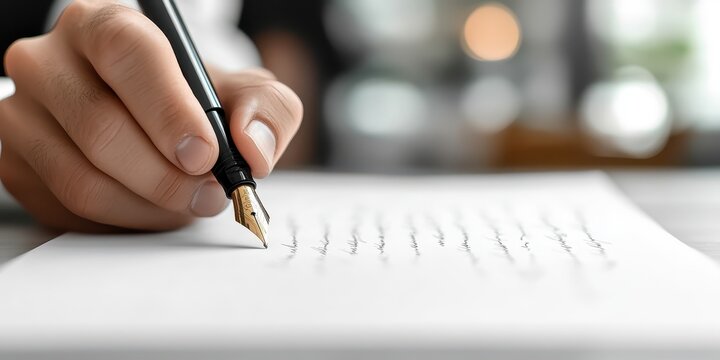 Ink flows from a vintage fountain pen on a handwritten letter