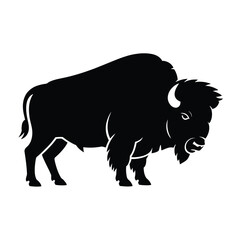 Black Silhouette of a Bison Standing on White Background animal de