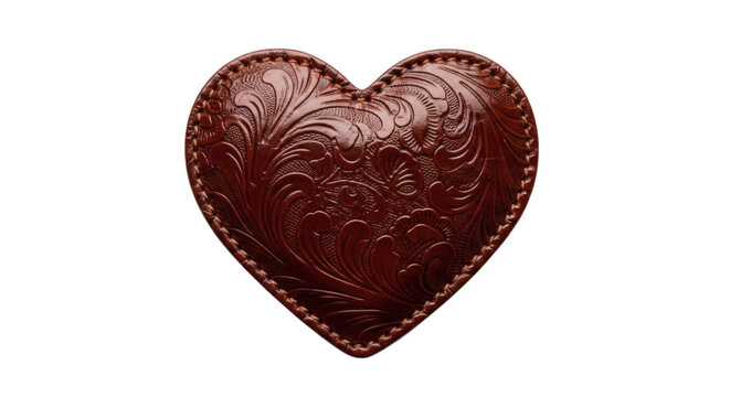 Western engraved leather heart shape isolated on transparent background