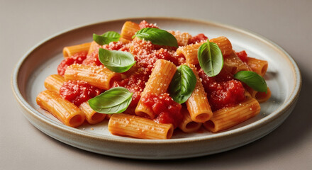 penne with tomato sauce and basil