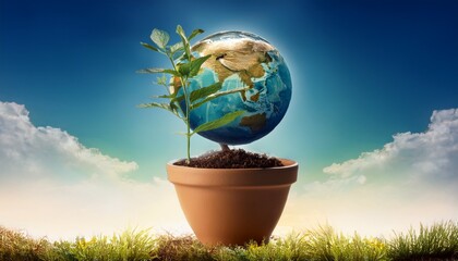 earth shaped pot with plant