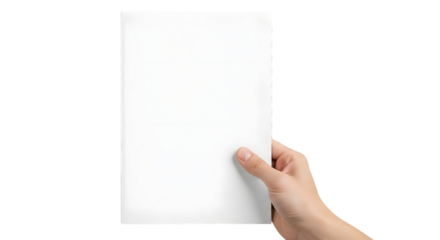 Hand Holding Blank White Paper PNG for Communication Creativity and Content Placeholder Mockup Designs
