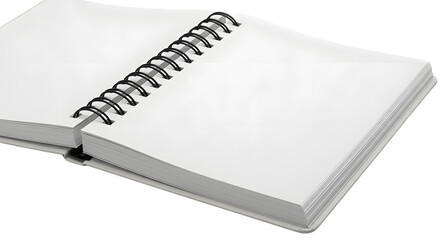 Angled Spiral Bound Notebook PNG with Blank White Pages and Metal Coil for Writing Planning and Creative Design Mockups
