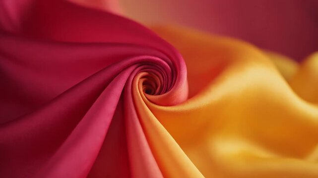 Vibrant Silk Fabric Swirl with Red and Yellow Gradient Texture Background.