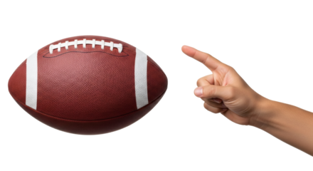 Hand pointing at american football isolated on transparent background