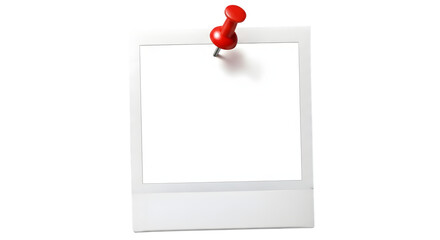 Minimalist White Square Photo Frame PNG with Red Pushpin for Scrapbooking Design Mockups and Presentation Placeholders
