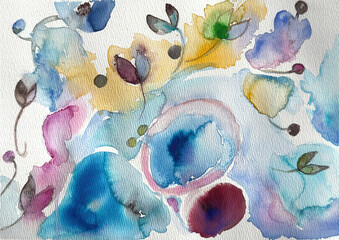 Hand Painted Watercolor Organic Abstract with Seeds and Natural Forms