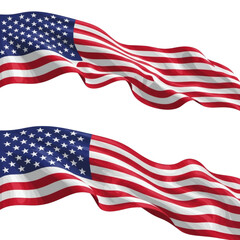 Fototapeta premium Two waving american flags isolated on transparent background