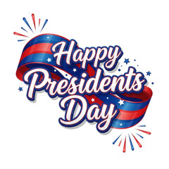 Happy presidents day greeting with patriotic ribbon and fireworks design isolated on transparent background