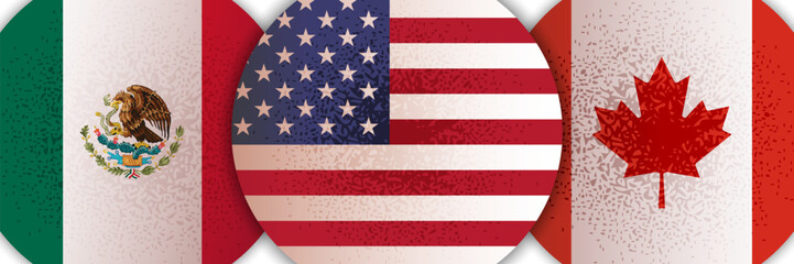 Mexico U.S. Canada flags banner, background. Partnership, trade, economic, border relationship between countries	