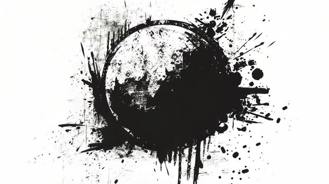 Video A simple yet striking  featuring a circle with abstract splatters, perfect for use in design projects or as a visual representation