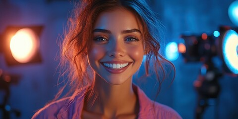 Fototapeta premium Bright smiles and creative vibes in a modern studio setup