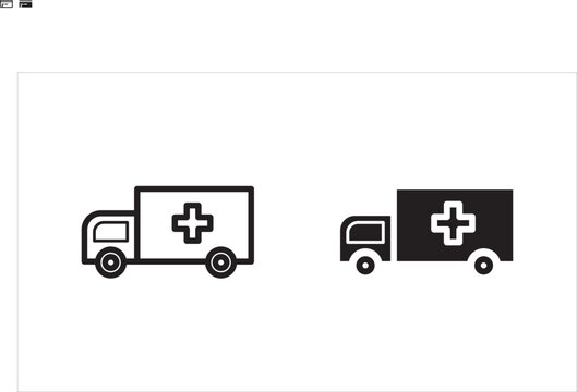 Ambulance and emergency medical vehicle icon set, collection with outline and solid styles isolated on light background. Suitable for healthcare apps, hospital systems, and emergency services.