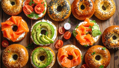 Delicious Bagels with Various Toppings - A Culinary Delight.