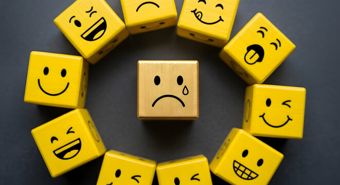 Bullying and Racist Concept. World Social Issue. Stressed Person being Bullied from others. Parody and Intimidation. Doing or Saying Bad. presenting by wooden cube