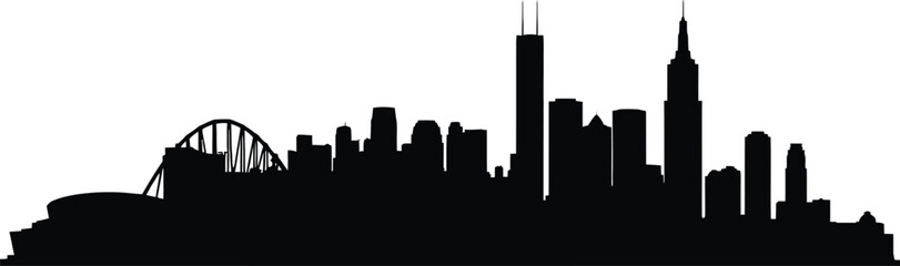 Chicago city skyline silhouette with skyscrapers and bridge  urban landscape