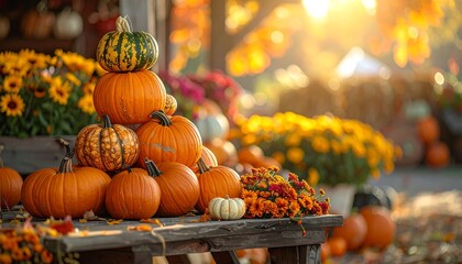 Autumn Harvest - A Vibrant Display of Pumpkins and Fall Colors.
