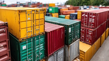Fototapeta premium Colorful cargo containers create a vibrant warehouse landscape