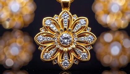 Exquisite Gold Flower Pendant with Sparkling Diamond Accents.