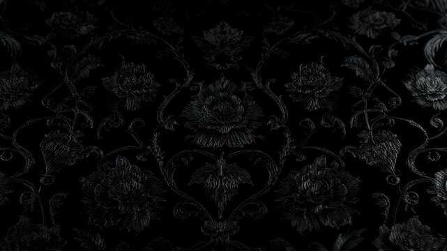 Deeply textured, dark floral damask pattern