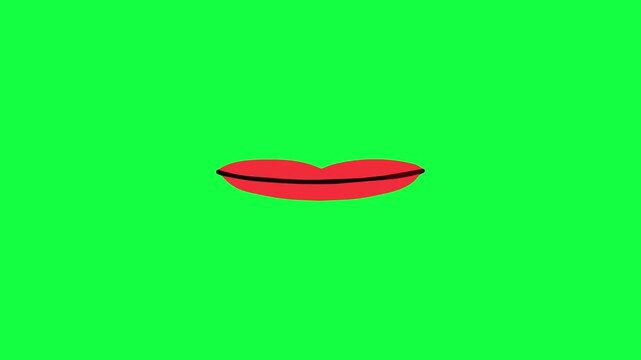 A 2D flat animation of an open mouth with pink lips and white teeth isolated on a green screen. Designed for lip-syncing animations, voiceovers, or comedic video overlays.