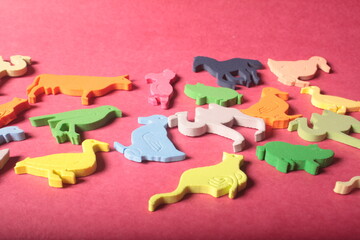 animals toys on a red background