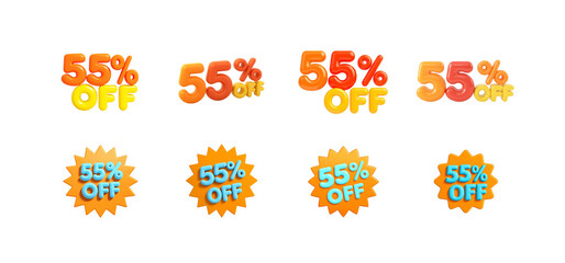 Vibrant collection of 55% off discount graphics for marketing and promotions